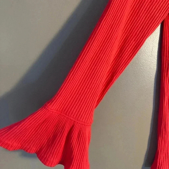 NWOT J. Crew red peplum  long sleeves ribbed tee - Picture 3 of 4